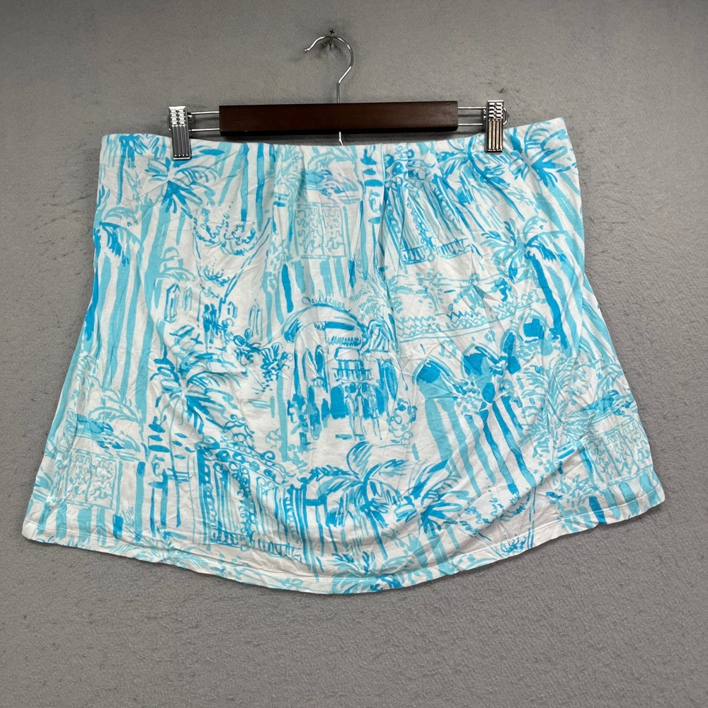 Lilly Pulitzer Skirt Women XL Blue White Palm Beach Scenic Coastal Vacation